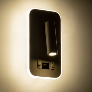 GloboStar® LADY-O 61364 Μοντέρνο Φωτιστικό Τοίχου – Απλίκα Ξενοδοχείου Bed Side LED 10W 1000lm 36° & 360° AC 220-240V – Reading Light & 360° Κρυφός Φωτισμός – Φορτιστής USB 3A – Μ10.5 x Π10 x Υ18.5cm – Φυσικό Λευκό 4500K – Λευκό