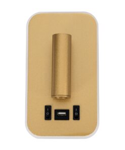 GloboStar® LADY-O 61366 Μοντέρνο Φωτιστικό Τοίχου – Απλίκα Ξενοδοχείου Bed Side LED 10W 1000lm 36° & 360° AC 220-240V – Reading Light & 360° Κρυφός Φωτισμός – Φορτιστής USB 3A – Μ10.5 x Π10 x Υ18.5cm – Φυσικό Λευκό 4500K – Χρυσό Βούρτσας