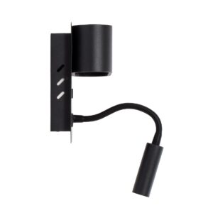 GloboStar® IBIS 61367 Μοντέρνο Φωτιστικό Τοίχου – Απλίκα Ξενοδοχείου Bed Side LED 10W 1100lm 36° & 360° AC 220-240V – Reading Light & Up/Down Light – Φορτιστής USB 3A – Μ10 x Π6.1 x Υ18cm – Φυσικό Λευκό 4500K – Μαύρο