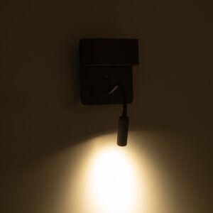 GloboStar® IBIS 61369 Μοντέρνο Φωτιστικό Τοίχου – Απλίκα Ξενοδοχείου Bed Side LED 10W 1100lm 36° & 360° AC 220-240V – Reading Light & Up/Down Light – Φορτιστής USB 3A – Μ10 x Π6.1 x Υ18cm – Φυσικό Λευκό 4500K – Γκρι Ανθρακί