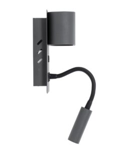 GloboStar® IBIS 61369 Μοντέρνο Φωτιστικό Τοίχου – Απλίκα Ξενοδοχείου Bed Side LED 10W 1100lm 36° & 360° AC 220-240V – Reading Light & Up/Down Light – Φορτιστής USB 3A – Μ10 x Π6.1 x Υ18cm – Φυσικό Λευκό 4500K – Γκρι Ανθρακί