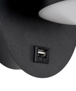 GloboStar® REGENCY 61373 Μοντέρνο Φωτιστικό Τοίχου – Απλίκα Ξενοδοχείου Bed Side LED 8W 920lm 120° AC 220-240V – Reading Up/Down Light – Φορτιστής USB 3A – Μ12 x Π12 x Υ13cm – Φυσικό Λευκό 4500K – Μαύρο