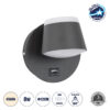 GloboStar® REGENCY 61375 Μοντέρνο Φωτιστικό Τοίχου – Απλίκα Ξενοδοχείου Bed Side LED 8W 920lm 120° AC 220-240V – Reading Up/Down Light – Φορτιστής USB 3A – Μ12 x Π12 x Υ13cm – Φυσικό Λευκό 4500K – Γκρι Ανθρακί
