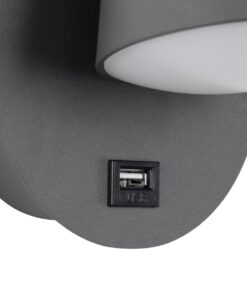 GloboStar® REGENCY 61375 Μοντέρνο Φωτιστικό Τοίχου – Απλίκα Ξενοδοχείου Bed Side LED 8W 920lm 120° AC 220-240V – Reading Up/Down Light – Φορτιστής USB 3A – Μ12 x Π12 x Υ13cm – Φυσικό Λευκό 4500K – Γκρι Ανθρακί