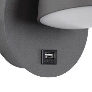 GloboStar® REGENCY 61375 Μοντέρνο Φωτιστικό Τοίχου – Απλίκα Ξενοδοχείου Bed Side LED 8W 920lm 120° AC 220-240V – Reading Up/Down Light – Φορτιστής USB 3A – Μ12 x Π12 x Υ13cm – Φυσικό Λευκό 4500K – Γκρι Ανθρακί