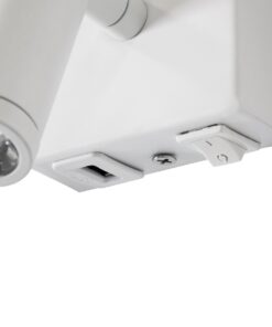 GloboStar® ROULETTE-R 61380 Μοντέρνο Φωτιστικό Τοίχου – Απλίκα Ξενοδοχείου Bed Side LED 3W 360lm & 1 x E27 36° & 360° AC 220-240V – Reading Up/Down Light – Φορτιστής USB 3A – Μ22 x Π23.5 x Υ37cm – Φυσικό Λευκό 4500K – Λευκό με Μπεζ Καπέλο – Σετ 2 Τεμαχίων