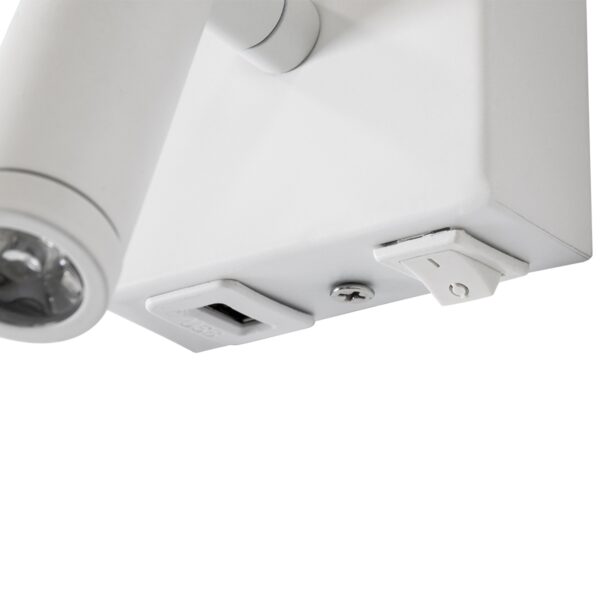 GloboStar® ROULETTE-R 61380 Μοντέρνο Φωτιστικό Τοίχου – Απλίκα Ξενοδοχείου Bed Side LED 3W 360lm & 1 x E27 36° & 360° AC 220-240V – Reading Up/Down Light – Φορτιστής USB 3A – Μ22 x Π23.5 x Υ37cm – Φυσικό Λευκό 4500K – Λευκό με Μπεζ Καπέλο – Σετ 2 Τεμαχίων