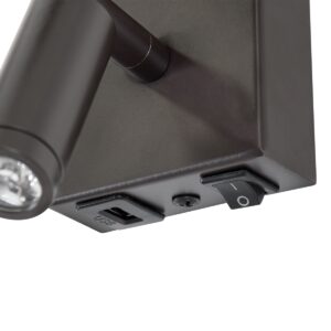 GloboStar® ROULETTE-R 61381 Μοντέρνο Φωτιστικό Τοίχου – Απλίκα Ξενοδοχείου Bed Side LED 3W 360lm & 1 x E27 36° & 360° AC 220-240V – Reading Up/Down Light – Φορτιστής USB 3A – Μ22 x Π23.5 x Υ37cm – Φυσικό Λευκό 4500K – Καφέ με Μπεζ Καπέλο – Σετ 2 Τεμαχίων