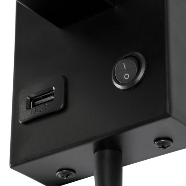 GloboStar® ROULETTE-S 61382 Μοντέρνο Φωτιστικό Τοίχου – Απλίκα Ξενοδοχείου Bed Side LED 3W 360lm & 1 x E27 36° & 360° AC 220-240V – Reading Up/Down Light – Φορτιστής USB 3A – Μ17 x Π20 x Υ37cm – Φυσικό Λευκό 4500K – Μαύρο με Μπεζ Καπέλο – Σετ 2 Τεμαχίων