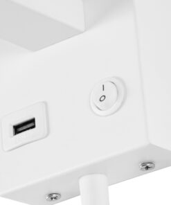 GloboStar® ROULETTE-S 61383 Μοντέρνο Φωτιστικό Τοίχου – Απλίκα Ξενοδοχείου Bed Side LED 3W 360lm & 1 x E27 36° & 360° AC 220-240V – Reading Up/Down Light – Φορτιστής USB 3A – Μ17 x Π20 x Υ37cm – Φυσικό Λευκό 4500K – Λευκό με Μπεζ Καπέλο – Σετ 2 Τεμαχίων