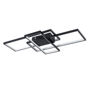GloboStar® QUADRA 61385 Φωτιστικό Οροφής Design LED CCT 100W 12000lm 120° AC 220-240V – Εναλλαγή Φωτισμού μέσω Τηλεχειριστηρίου All In One Ψυχρό 6000k+Φυσικό 4500k+Θερμό 2700k Dimmable Μ85 x Π45 x Υ9cm – Μαύρο – 3 Years Warranty