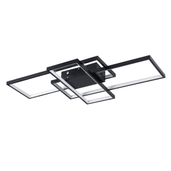 GloboStar® QUADRA 61385 Φωτιστικό Οροφής Design LED CCT 100W 12000lm 120° AC 220-240V – Εναλλαγή Φωτισμού μέσω Τηλεχειριστηρίου All In One Ψυχρό 6000k+Φυσικό 4500k+Θερμό 2700k Dimmable Μ85 x Π45 x Υ9cm – Μαύρο – 3 Years Warranty