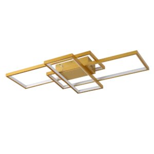 GloboStar® QUADRA 61387 Φωτιστικό Οροφής Design LED CCT 100W 12000lm 120° AC 220-240V – Εναλλαγή Φωτισμού μέσω Τηλεχειριστηρίου All In One Ψυχρό 6000k+Φυσικό 4500k+Θερμό 2700k Dimmable Μ85 x Π45 x Υ9cm – Χρυσό Βούρτσας- 3 Years Warranty