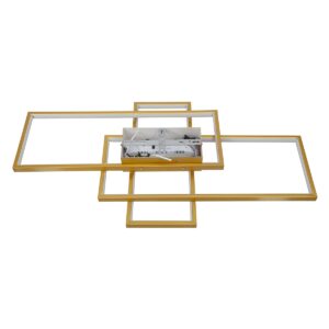 GloboStar® QUADRA 61387 Φωτιστικό Οροφής Design LED CCT 100W 12000lm 120° AC 220-240V – Εναλλαγή Φωτισμού μέσω Τηλεχειριστηρίου All In One Ψυχρό 6000k+Φυσικό 4500k+Θερμό 2700k Dimmable Μ85 x Π45 x Υ9cm – Χρυσό Βούρτσας- 3 Years Warranty