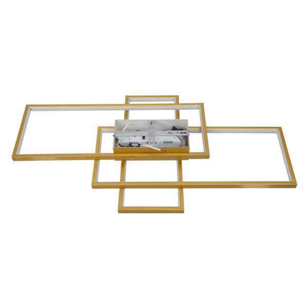 GloboStar® QUADRA 61387 Φωτιστικό Οροφής Design LED CCT 100W 12000lm 120° AC 220-240V – Εναλλαγή Φωτισμού μέσω Τηλεχειριστηρίου All In One Ψυχρό 6000k+Φυσικό 4500k+Θερμό 2700k Dimmable Μ85 x Π45 x Υ9cm – Χρυσό Βούρτσας- 3 Years Warranty