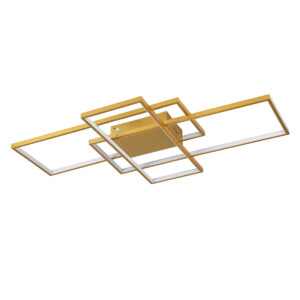 GloboStar® QUADRA 61390 Φωτιστικό Οροφής Design LED CCT 120W 14400lm 120° AC 220-240V – Εναλλαγή Φωτισμού μέσω Τηλεχειριστηρίου All In One Ψυχρό 6000k+Φυσικό 4500k+Θερμό 2700k Dimmable Μ105 x Π60 x Υ19cm – Χρυσό Βούρτσας- 3 Years Warranty