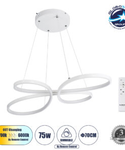 GloboStar® BUTTERFLY 61392 Κρεμαστό Φωτιστικό Οροφής Design LED CCT 75W 8400lm 300° AC 220-240V – Εναλλαγή Φωτισμού μέσω Τηλεχειριστηρίου All In One Ψυχρό 6000k+Φυσικό 4500k+Θερμό 2700k Dimmable Μ71 x Π52 x Υ4cm – Λευκό – 3 Years Warranty