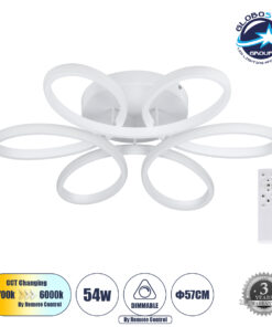 GloboStar® MARGARET 61401 Φωτιστικό Οροφής Design LED CCT 54W 6210lm 360° AC 220-240V – Εναλλαγή Φωτισμού μέσω Τηλεχειριστηρίου All In One Ψυχρό 6000k+Φυσικό 4500k+Θερμό 2700k Dimmable Φ57 x Υ12cm – Λευκό – 3 Years Warranty