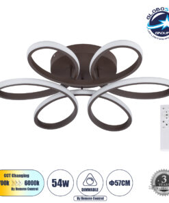 GloboStar® MARGARET 61402 Φωτιστικό Οροφής Design LED CCT 54W 6210lm 360° AC 220-240V – Εναλλαγή Φωτισμού μέσω Τηλεχειριστηρίου All In One Ψυχρό 6000k+Φυσικό 4500k+Θερμό 2700k Dimmable Φ57 x Υ12cm – Καφέ – 3 Years Warranty