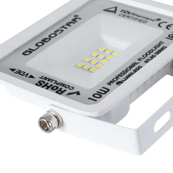 GloboStar® ATLAS 61404 Επαγγελματικός Προβολέας LED 10W 1250lm 120° AC 220-240V – Αδιάβροχος IP67 – Μ10 x Π2 x Υ8cm – Λευκό – Ψυχρό Λευκό 6000K – LUMILEDS Chips – TÜV Rheinland Certified – 5 Years Warranty