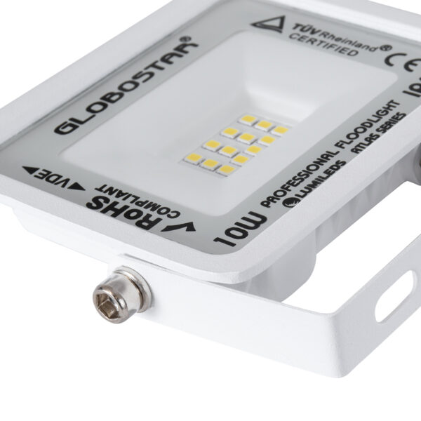 GloboStar® ATLAS 61405 Επαγγελματικός Προβολέας LED 10W 1200lm 120° AC 220-240V – Αδιάβροχος IP67 – Μ10 x Π2 x Υ8cm – Λευκό – Φυσικό Λευκό 4500K – LUMILEDS Chips – TÜV Rheinland Certified – 5 Years Warranty