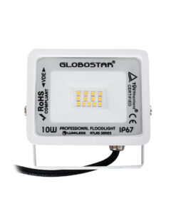 GloboStar® ATLAS 61406 Επαγγελματικός Προβολέας LED 10W 1150lm 120° AC 220-240V – Αδιάβροχος IP67 – Μ10 x Π2 x Υ8cm – Λευκό – Θερμό Λευκό 2700K – LUMILEDS Chips – TÜV Rheinland Certified – 5 Years Warranty