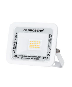 GloboStar® ATLAS 61409 Επαγγελματικός Προβολέας LED 20W 2300lm 120° AC 220-240V – Αδιάβροχος IP67 – Μ12 x Π2.5 x Υ9.5cm – Λευκό – Θερμό Λευκό 2700K – LUMILEDS Chips – TÜV Rheinland Certified – 5 Years Warranty