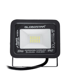 GloboStar® ATLAS 61410 Επαγγελματικός Προβολέας LED 20W 2500lm 120° AC 220-240V – Αδιάβροχος IP67 – Μ12 x Π2.5 x Υ9.5cm – Μαύρο – Ψυχρό Λευκό 6000K – LUMILEDS Chips – TÜV Rheinland Certified – 5 Years Warranty