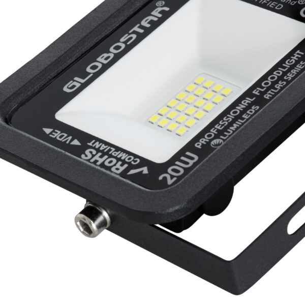 GloboStar® ATLAS 61410 Επαγγελματικός Προβολέας LED 20W 2500lm 120° AC 220-240V – Αδιάβροχος IP67 – Μ12 x Π2.5 x Υ9.5cm – Μαύρο – Ψυχρό Λευκό 6000K – LUMILEDS Chips – TÜV Rheinland Certified – 5 Years Warranty