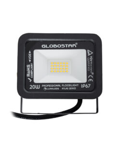 GloboStar® ATLAS 61412 Επαγγελματικός Προβολέας LED 20W 2300lm 120° AC 220-240V – Αδιάβροχος IP67 – Μ12 x Π2.5 x Υ9.5cm – Μαύρο – Θερμό Λευκό 2700K – LUMILEDS Chips – TÜV Rheinland Certified – 5 Years Warranty