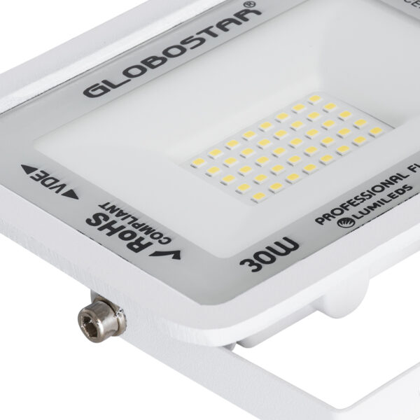 GloboStar® ATLAS 61414 Επαγγελματικός Προβολέας LED 30W 3600lm 120° AC 220-240V – Αδιάβροχος IP67 – Μ16 x Π2.5 x Υ12.5cm – Λευκό – Φυσικό Λευκό 4500K – LUMILEDS Chips – TÜV Rheinland Certified – 5 Years Warranty