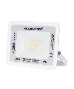 GloboStar® ATLAS 61415 Επαγγελματικός Προβολέας LED 30W 3450lm 120° AC 220-240V – Αδιάβροχος IP67 – Μ16 x Π2.5 x Υ12.5cm – Λευκό – Θερμό Λευκό 2700K – LUMILEDS Chips – TÜV Rheinland Certified – 5 Years Warranty
