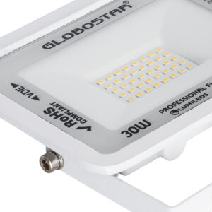 GloboStar® ATLAS 61415 Επαγγελματικός Προβολέας LED 30W 3450lm 120° AC 220-240V – Αδιάβροχος IP67 – Μ16 x Π2.5 x Υ12.5cm – Λευκό – Θερμό Λευκό 2700K – LUMILEDS Chips – TÜV Rheinland Certified – 5 Years Warranty