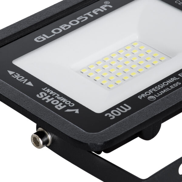 GloboStar® ATLAS 61416 Επαγγελματικός Προβολέας LED 30W 3750lm 120° AC 220-240V – Αδιάβροχος IP67 – Μ16 x Π2.5 x Υ12.5cm – Μαύρο – Ψυχρό Λευκό 6000K – LUMILEDS Chips – TÜV Rheinland Certified – 5 Years Warranty