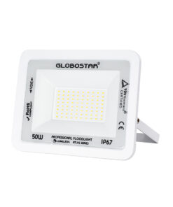GloboStar® ATLAS 61420 Επαγγελματικός Προβολέας LED 50W 6000lm 120° AC 220-240V – Αδιάβροχος IP67 – Μ21 x Π3.5 x Υ16cm – Λευκό – Φυσικό Λευκό 4500K – LUMILEDS Chips – TÜV Rheinland Certified – 5 Years Warranty