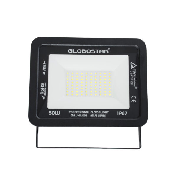 GloboStar® ATLAS 61422 Επαγγελματικός Προβολέας LED 50W 6250lm 120° AC 220-240V – Αδιάβροχος IP67 – Μ21 x Π3.5 x Υ16cm – Μαύρο – Ψυχρό Λευκό 6000K – LUMILEDS Chips – TÜV Rheinland Certified – 5 Years Warranty