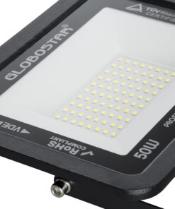 GloboStar® ATLAS 61422 Επαγγελματικός Προβολέας LED 50W 6250lm 120° AC 220-240V – Αδιάβροχος IP67 – Μ21 x Π3.5 x Υ16cm – Μαύρο – Ψυχρό Λευκό 6000K – LUMILEDS Chips – TÜV Rheinland Certified – 5 Years Warranty