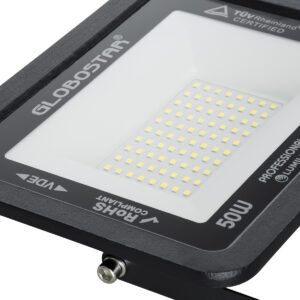 GloboStar® ATLAS 61422 Επαγγελματικός Προβολέας LED 50W 6250lm 120° AC 220-240V – Αδιάβροχος IP67 – Μ21 x Π3.5 x Υ16cm – Μαύρο – Ψυχρό Λευκό 6000K – LUMILEDS Chips – TÜV Rheinland Certified – 5 Years Warranty
