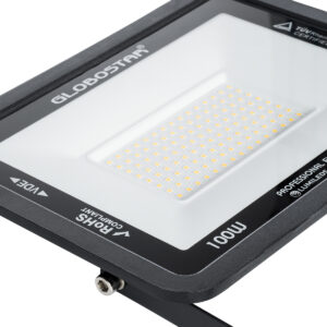 GloboStar® ATLAS 61427 Επαγγελματικός Προβολέας LED 100W 11500lm 120° AC 220-240V – Αδιάβροχος IP67 – Μ27 x Π4 x Υ21cm – Μαύρο – Θερμό Λευκό 2700K – LUMILEDS Chips – TÜV Rheinland Certified – 5 Years Warranty