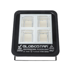 GloboStar® TITAN 61434 Επαγγελματικός Προβολέας για Γήπεδα Tennis & Ποδοσφαίρου 5×5 LED 260W 32500lm 60°x90° FishEye AC 220-240V – Αδιάβροχος IP67 – Μ30 x Π8 x Υ28cm – Μαύρο – Φυσικό Λευκό 5000K – LUMILEDS Chips – TÜV Rheinland Certified – 5 Years Warranty