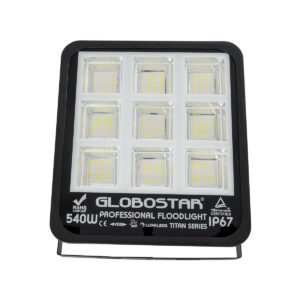 GloboStar® TITAN 61436 Επαγγελματικός Προβολέας για Γήπεδα Tennis & Ποδοσφαίρου 5×5 LED 540W 67500lm 60°x90° FishEye AC 220-240V – Αδιάβροχος IP67 – Μ38 x Π8 x Υ42cm – Μαύρο – Φυσικό Λευκό 5000K – LUMILEDS Chips – TÜV Rheinland Certified – 5 Χρόνια Εγγύηση