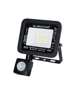 GloboStar® AURORA 61437 Επαγγελματικός Προβολέας LED 20W 2500lm 120° AC 220-240V με Ενσωματωμένο Ρυθμιζόμενο Αισθητήρα Κίνησης PIR – Αδιάβροχος IP67 – Μ12 x Π5 x Υ14.5cm – Μαύρο – Ψυχρό Λευκό 6000K – LUMILEDS Chips – TÜV Rheinland Certified – 3 Years Warranty