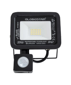 GloboStar® AURORA 61437 Επαγγελματικός Προβολέας LED 20W 2500lm 120° AC 220-240V με Ενσωματωμένο Ρυθμιζόμενο Αισθητήρα Κίνησης PIR – Αδιάβροχος IP67 – Μ12 x Π5 x Υ14.5cm – Μαύρο – Ψυχρό Λευκό 6000K – LUMILEDS Chips – TÜV Rheinland Certified – 3 Years Warranty