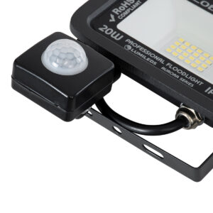 GloboStar® AURORA 61437 Επαγγελματικός Προβολέας LED 20W 2500lm 120° AC 220-240V με Ενσωματωμένο Ρυθμιζόμενο Αισθητήρα Κίνησης PIR – Αδιάβροχος IP67 – Μ12 x Π5 x Υ14.5cm – Μαύρο – Ψυχρό Λευκό 6000K – LUMILEDS Chips – TÜV Rheinland Certified – 3 Years Warranty