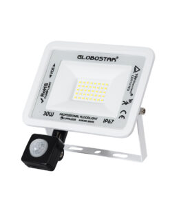 GloboStar® AURORA 61440 Επαγγελματικός Προβολέας LED 30W 3750lm 120° AC 220-240V με Ενσωματωμένο Ρυθμιζόμενο Αισθητήρα Κίνησης PIR – Αδιάβροχος IP67 – Μ16 x Π5 x Υ17.5cm – Λευκό – Ψυχρό Λευκό 6000K – LUMILEDS Chips – TÜV Rheinland Certified – 3 Years Warranty