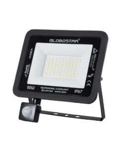 GloboStar® AURORA 61441 Επαγγελματικός Προβολέας LED 50W 6250lm 120° AC 220-240V με Ενσωματωμένο Ρυθμιζόμενο Αισθητήρα Κίνησης PIR – Αδιάβροχος IP67 – Μ21 x Π5 x Υ21cm – Μαύρο – Ψυχρό Λευκό 6000K – LUMILEDS Chips – TÜV Rheinland Certified – 3 Years Warranty
