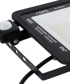 GloboStar® AURORA 61441 Επαγγελματικός Προβολέας LED 50W 6250lm 120° AC 220-240V με Ενσωματωμένο Ρυθμιζόμενο Αισθητήρα Κίνησης PIR – Αδιάβροχος IP67 – Μ21 x Π5 x Υ21cm – Μαύρο – Ψυχρό Λευκό 6000K – LUMILEDS Chips – TÜV Rheinland Certified – 3 Years Warranty