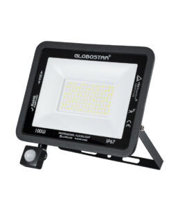 GloboStar® AURORA 61443 Επαγγελματικός Προβολέας LED 100W 12500lm 120° AC 220-240V με Ενσωματωμένο Ρυθμιζόμενο Αισθητήρα Κίνησης PIR – Αδιάβροχος IP67 – Μ25 x Π6.5 x Υ27.5cm – Μαύρο – Ψυχρό Λευκό 6000K – LUMILEDS Chips – TÜV Rheinland Certified – 3 Years Warranty