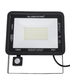 GloboStar® AURORA 61443 Επαγγελματικός Προβολέας LED 100W 12500lm 120° AC 220-240V με Ενσωματωμένο Ρυθμιζόμενο Αισθητήρα Κίνησης PIR – Αδιάβροχος IP67 – Μ25 x Π6.5 x Υ27.5cm – Μαύρο – Ψυχρό Λευκό 6000K – LUMILEDS Chips – TÜV Rheinland Certified – 3 Years Warranty