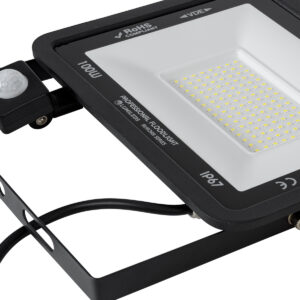 GloboStar® AURORA 61443 Επαγγελματικός Προβολέας LED 100W 12500lm 120° AC 220-240V με Ενσωματωμένο Ρυθμιζόμενο Αισθητήρα Κίνησης PIR – Αδιάβροχος IP67 – Μ25 x Π6.5 x Υ27.5cm – Μαύρο – Ψυχρό Λευκό 6000K – LUMILEDS Chips – TÜV Rheinland Certified – 3 Years Warranty